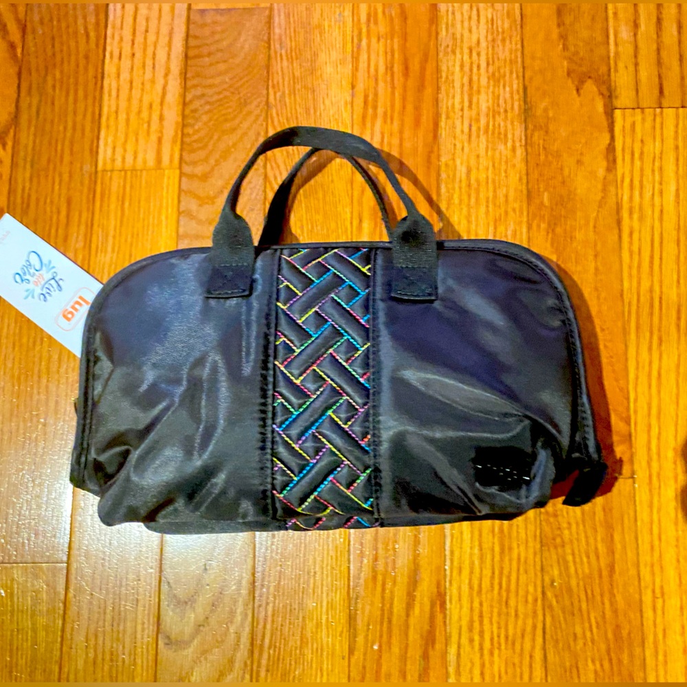 NWT:  FLASH COSMETIC BAG- with HANDLES- BLACK RAINBOW STITCH-***RARE & SOLD OUT